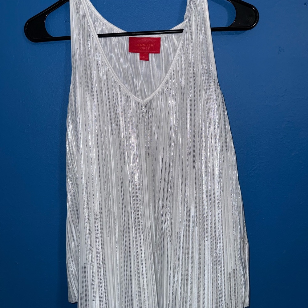 Jennifer Lopez Shimmering White and Silver Tank Top